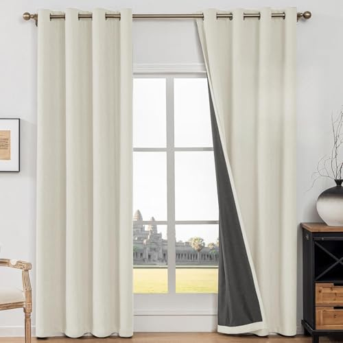 CYCMACO Tende Per Interni Finto Lino 2 Pezzi, 140x200cm, Tenda Termica Isolante Freddo E Caldo Moderne, Tende Oscuranti, Tenda Oscurante Da Interno Con Anelli, Per Soggiorno Camera, Beige Chiaro