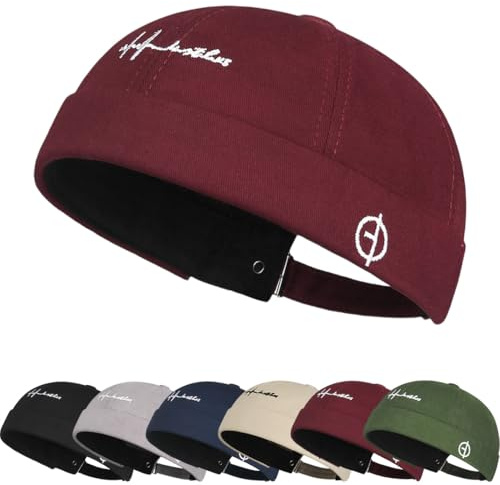 Cotone Cappellino da Portuale Uomo Retro Berretto Docker da Motociclista Retro Docker-cap Berretto Docker da Motociclista Cappello Senza Visiera Rolled Cuff Brimless