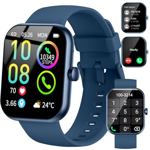 Smartwatch für Damen Herren, 1,96 HD Touchscreen Fitnessuhr mit Telefonfunktion, Smart Watch Fitness mit Herzfrequenz Schlafmonitor Schrittzähler, 113+ Sportuhr IP68 Wasserdicht für iOS Android Blau