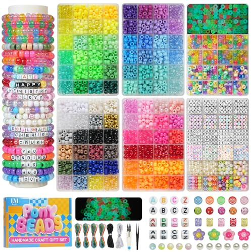 6 Scatole di Perline per Braccialetti, 4400Pezzi 110 Colori con Perline Luminose, Kit Completo Braccialetti dell‘Amicizia, Regalo per Bambine 8+ Anni