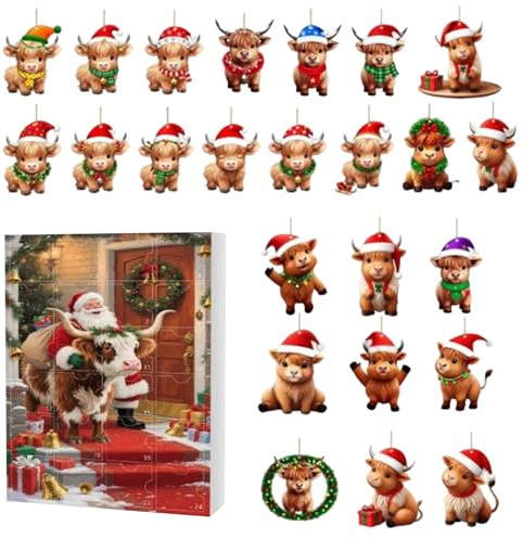 Yak 2025 adventskalender - 2D-akryljuldekorationer | 24 dagars festlig nedräkningskalender för bebis, barn, familj, vardagsrum, sovrum, vinterfester