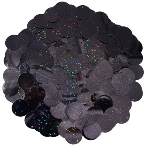 DICOSMETIC 1600 Stücke Flachrunde Pailletten Für Handwerk Große Schwarze Runde Paillette 20mm Große Paillette PVC Handwerk Lose Pailletten Für DIY Nähen Stickerei Ohrringe Basteln Glitzer
