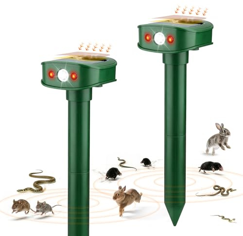 RAYGARD 2 Pezzi Dissuasori per Topi, 20㎡ Nuovo Vibrazione Repellente Solare per Talpe con luce LED, IP45 Impermeabile Dissuasore Animali Giardino per Topi Martore Conigli Serpenti