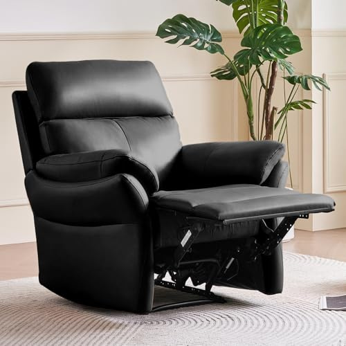 AIRSKY Poltrona Relax in Pelle Reclinabile Manuale Poltrone per Anziani Poltrona Ergonomica da Soggiorno con Poggiapiedi Inclinabile Adatta per Home Theater e Camere da Letto (nero)