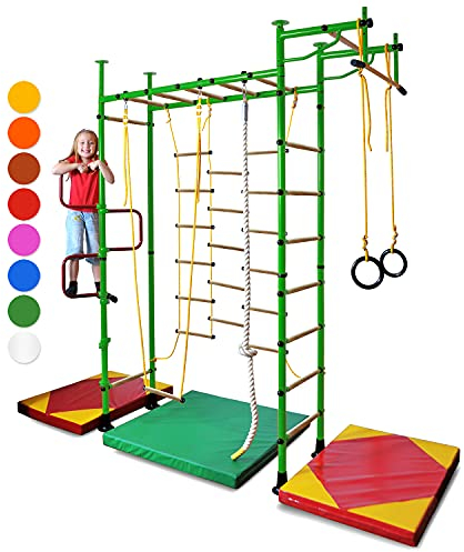 NiroSport Sprossenwand Kinderzimmer M3 Grün aufbau ohne Bohren Kletterwand Turnwand Klettergerüst Kinder Indoor Klimmzugstange