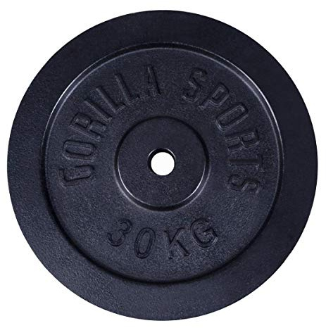 Gorilla Sports® Dischi Pesi - Singolo o Set, 1,25kg, 2kg, 2,5kg, 5kg, 10kg, 15kg, 20kg, 25kg, 27,5kg, 30kg, Foro 30mm, in Ghisa, Argento o Nero - Disco Peso, Palestra, per Bilanciere e Manubri