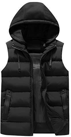 Down Hooded Gilet Men Down Vest Men Padded Gilet Body Warmer Mens Quilted Gilet Men Puffer Gilets Sleeveless Puffer Jacket Men Sleeveless Coat Puffer Vest Down Filled Puffa Gilet Men Winter Black M