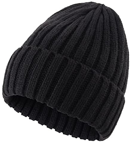Connectyle Unisex Knit Daily Beanie for Women Slouchy Ribbed Winter Beanie Hat Cuffed Ski Cap Black