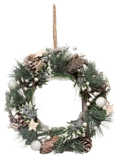 FEERIC CHRISTMAS - Couronne de Noël en Bois avec Branches et Déco Cocon Nature D 32 cm