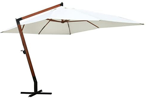 homiuse 3x4 m Ombrellone in Legno con Braccio Laterale Ombrelloni Da Esterno Ombrellone Mare Outdoor Umbrella Ombrellone Giardino Ombrellone Decentrato Ombrellone Da Giardino Bianco