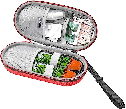 RLSOCO Custodia per Bambini e adulti:EpiPen Trainer x2, Auvi-Q, antistaminico, essenziale per le allergie, inalatore per l'asma/organizzatore da viaggio per penne da insulina(Solo Custodia) - Rosso