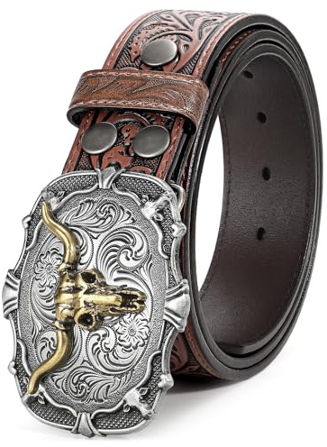 BELTROAD Western Leather Buckle Belt for Men Women Cowboy Cowgirl Mens Leather Belt for Jeans Christmas Men's Belt Gifts