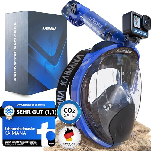 Die Preisgekrönte KAIMANA® Schnorchelmaske für Erwachsene & Kinder - absolut CO2 sicher - inkl. Tragetasche - Tauchermaske Erwachsene - Vollgesichtsmaske Tauchmaske