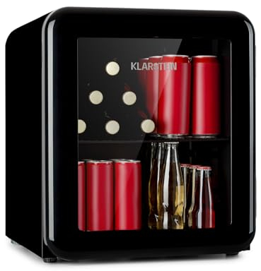 Klarstein PopLife Getränkekühler - Mini-Bar, Retrokühlschrank, 0-10°C, nur 39 dB, 48 L, umweltfreundlich, doppelt verglaste Tür, Retro-Design, schwarz
