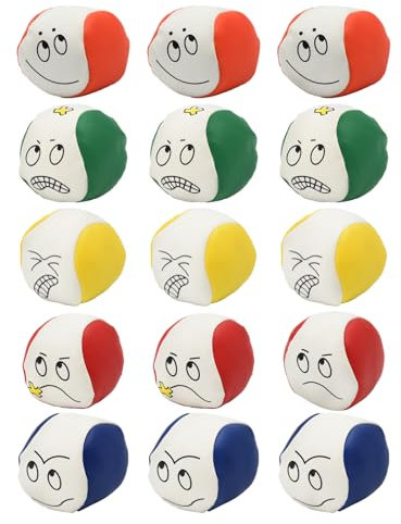 AolKee 15 Stücke Jonglingbälle Set für Anfänger, Mini Bunte Jonglierbälle Kinder, Jonglierbälle Erwachsene,Juggling Balls, Weiche und lustige Emoticon Jonglieren Kugeln für Jonglieren Spielzeug Spiel