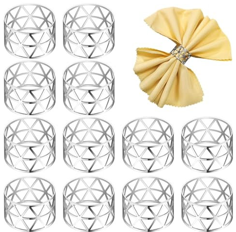 JOLIGAEA 12 Stück Serviettenringe, Serviettenringe Silber, Vintage AushöHlen Serviettenring Metall für Hochzeit, Weihnachten, Familie Sammeln, Esstischdekoration