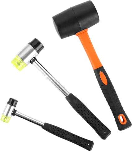 3 Stück Doppelkopf Gummihammer, Gummihammer-Set, 60mm/40mm/25mm doppelseitiger weicher Hammer aus stoßdämpfendem Fiberglasstiel für Fußböden, Fliesen und Holzbearbeitung