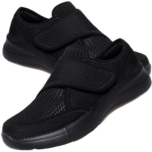 AEHO Diabetiker Schuhe Damen mit Klettverschluss Diabetiker Walking Schuhe Frauen Diabetiker Turnschuhe Herren Extra Weit Diabetes Schuhe Outdoor Damen,Schwarz,40 EU