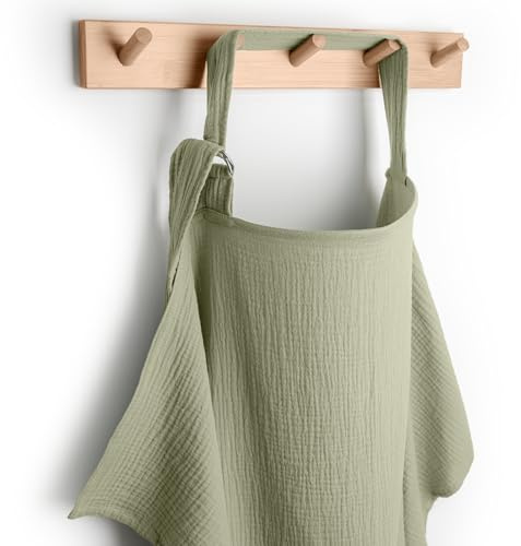 Comfy Cubs Muslin Nursing Cover, Pack of 1, 100% Muslin Breastfeeding Cover - Soft & Breathable Baby Nursing Scarf with Adjustable Neck Strap - Portable, Lightweight & Privacy Coverage - Sage