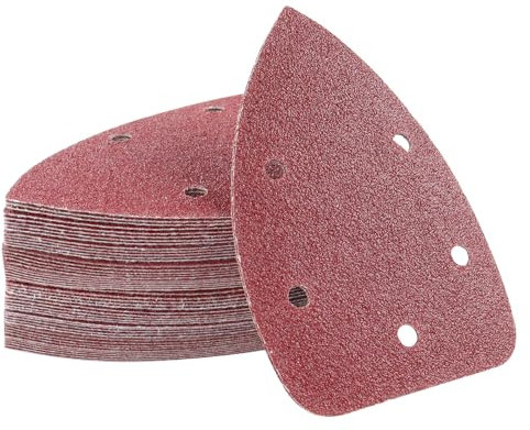 Henxing Lijas para Lijadora, 60 Hojas Papel de Lija Triangular 140x90 mm Lija Madera, 40/60/80/120/180/240 por Grano x10 para Lijadora Delta y Multilijadora - 5 Agujeros