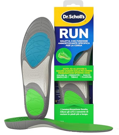 Dr. Scholl's Solette RUN con funzione ammortizzante per la corsa, Aiutano a ridurre ed alleviare il dolore alle ginocchia e quello causato da periostite tibiale, fascite plantare, misura 35-40