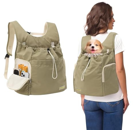 Galatée Zaino anteriore per cani, regolabile, per escursionismo, campeggio, viaggi, zaino da viaggio (verde militare)