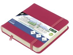 Cuaderno de dibujo Kangaro 12x12cm Ruby PU tapa dura 80 hojas 140 gramos papel color crema con banda elástica y lazo