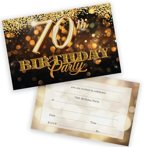 70th Birthday Party Invitations Men Women - Gold Confetti 36 Pack - Adults Birthday Invitations for Friends Family A6 Bday Party Invites Invitation Cards with Folding Envelopes