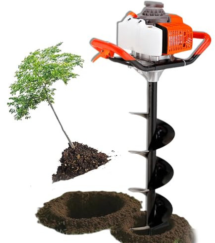 Glowdora Trivella A Benzina A 2 Tempi, Trivella A Benzina, 3 Tipi di Punte (100/150/200 Mm), 3 CV, profondità 80 Cm, Adatta per Piante da Giardino.,20cm（7.9in）