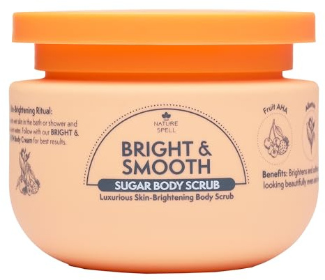 Nature Spell Bright & Smooth Sugar Body Scrub, Brightening and Softening for All Skin Types, with Vitamin C, Fruit AHA, Allantoin, Vegan, 300ml