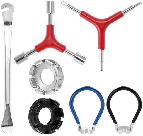 QWORK Bike Spoke Wrench Set, 7PCS Portable Bicycle Spoke Tool, Bike Rim Correct Kit, Bicycle Rim Truing Tool Bike Repair Tool