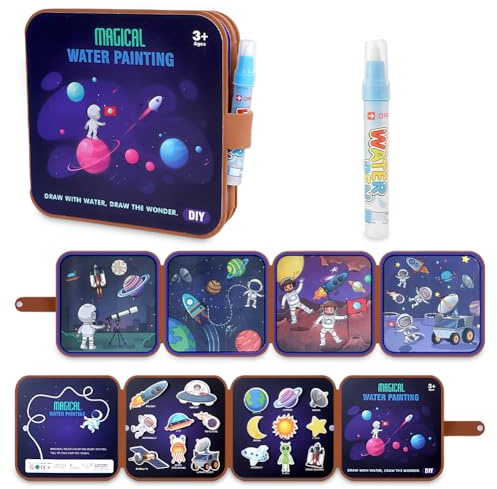 Magic Water Colouring Books, Space Activity Reusable Doodle Pads, Kids Drawing Book with Pen, Early Education Doodle Painting Book for Boys Girls Kids Educational Learning Gifts