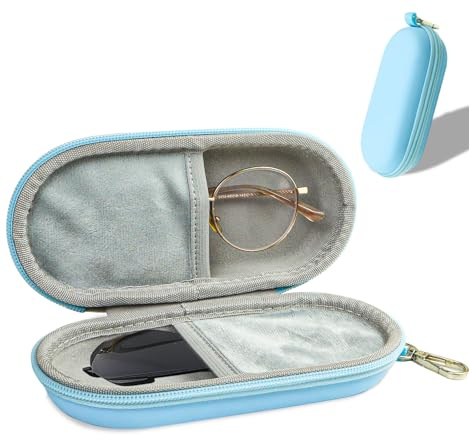 CHANGAR Double Eyeglasses Case PU Hard Shell Dual Glasses Case，Multiple Leather Sunglasses Organizer with Clip Double Eyewear Storage for Men Women Travel(Blue)