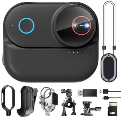 TOSBARRFT T71M 4K Mini Action Cam, POV Kamera Für Fahrrad & Motorrad, 4K/30FPS Mit 6-Achsen-EIS, 154° Weitwinkel, 64G TF-Karte, Ladecase, Magnetclip, Helmkamera, 30m Unterwassergehäuse Für Vlog