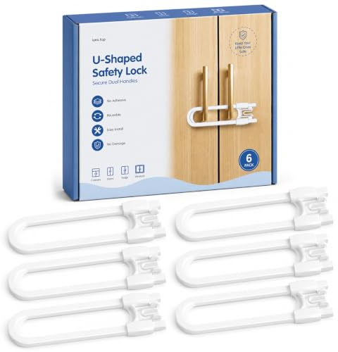 Child Safety Cupboard Locks, Baby Proof Locks for Dual Handle Cupboard, No Adhesive Reusable Child Locks for Cabinets and Cupboards, Easy Install Damage-Free Cabinet Safety Locks, 6 Pack
