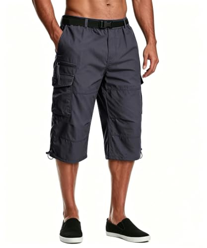 MAGCOMSEN Mens Cargo Shorts 3/4 Length Cotton Summer Casual Pants Grey,32