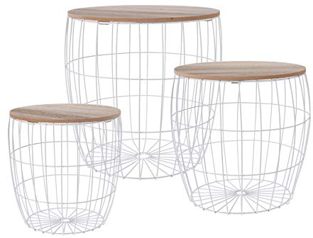 Spetebo Metall Beistelltisch mit Stauraum weiß - 3er Set - Sofatisch Couchtisch Wohnzimmer Tisch