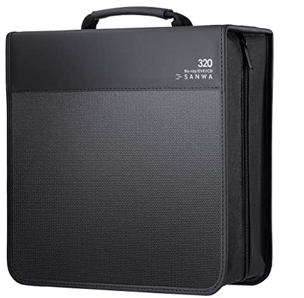 SANWA 320 Capacity CD Case, Blu Ray Case Holder, Movie Music Media Disc Wallet, Hardshell DVD VCD Binder Storage Box, Portable Zipper, EVA Protective Sleeve with Handle, for Car, Home, Office, Black