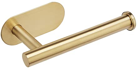 YUET Toilet Roll Holder Wall Mounted, Gold Self Adhesive Toilet Roll Holder SUS 304 Stainless Steel Toilet Paper Holder No Drilling for Bathroom (Brushed Gold)