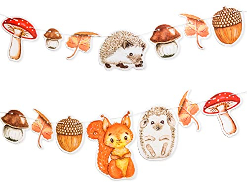 Papierdrachen 10m Girlande als Herbstdekoration - Deko zum Basteln für Jungen & Mädchen - Eichhörnchen & Igel | Kreativprojekt in Kita und Schule