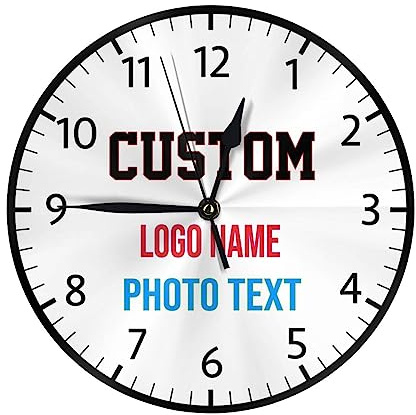 Mount Hour Custom Photo Round Wall Clock, Personalized Text Logo Silent Non-Ticking Decorative Clocks Battery Operated Quartz Quiet Clocks for Home Decor
