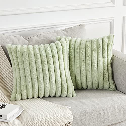 Joyouth 2er Set Doppelseitige Plüsch Samt Kissenbezüge Weiche Künstliche Pelz Kissenbezüge Dekorativ für Couch Sofa Schlafzimmer Wohnzimmer Zuhause 40x40 cm Grün