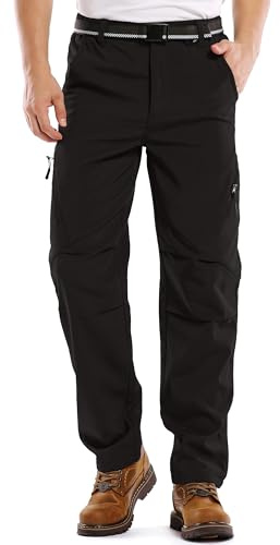Men's Snow Ski Waterproof Fleece Lined Pants Winter Insulated Outdoor Hiking Mountain Softshell 6078-Black-40
