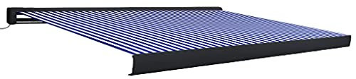 Homgoday Motorisierte Kassettenmarkise 450 x 300 cm blau und weiß, Outdoor-Zelt für Privatsphäre, Balkon, Sonnenschutz, Garten, Balkon, Terrasse