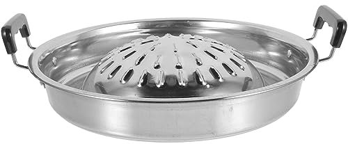 ABOOFAN Thai koreanische BBQ Grillpfanne Edelstahl Barbecue Grill Topper Camping BBQ Pfanne für Shabu Gemüse Ei Schweinefleisch Rindfleisch Fleisch Knoblauch Koreanisches Kochgeschirr Silber