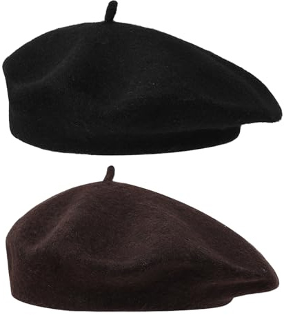 2 Pieces of Berets, Women's Berets, Women's Solid Color Winter Hats, Dome Painter's Hats, Fashionable Headwear, Suitable for Gatherings, Parties, Daily Wear (56-58cm) Black, Brown