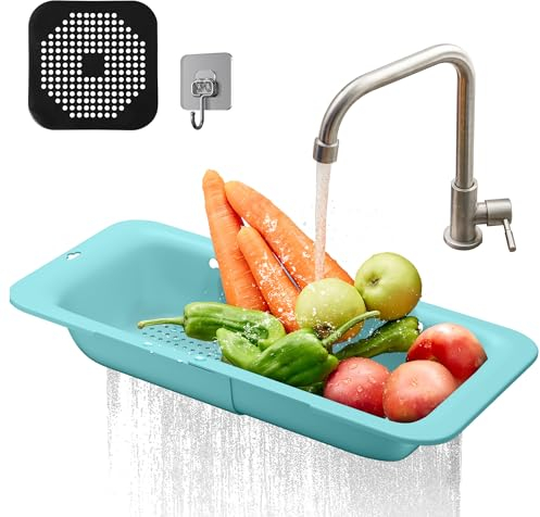 DEUXYU Spülbecken Sieb Küche, Ausziehbare abtropfsieb 34-48cm, Kunststoff Küchensieb BPA Frei, Nudelsieb, Gemüse Obst zu waschen, EIN Must-Have Küchenutensilien, Haushalt Sieb für Spülbecken