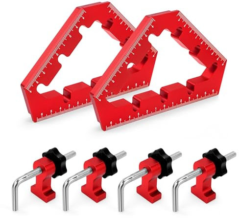 Ángulo Recto 45/90 Grados, Abrazaderas de Ángulo Recto de Aleación de Aluminio, Herramientas de Carpintería para Marcos de Cuadros, Gabinete, Bricolaje, Manualidades(Rojo)