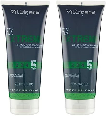 Vitalcare | Fix Extreme - Gel Extraforte con Fissaggio Forte, Definisce i Capelli, con Cheratina, non Lascia Residui, 200 ml (Confezione da 2)