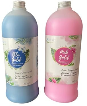 KIT Lavatrice Ecologico SORGENTECO – Detersivo Naturale + Ammorbidente Biologico – Cura Completa per il Bucato (3 Kg, Blu - Pink)